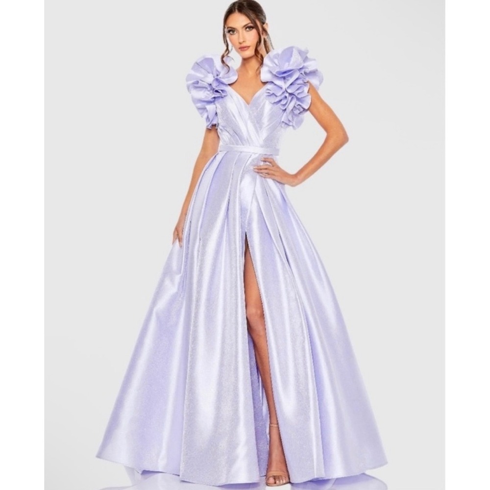 NWT Mac Duggal 20522 Periwinkle Ruffle Sleeve Taffeta Gown Size 2 $698